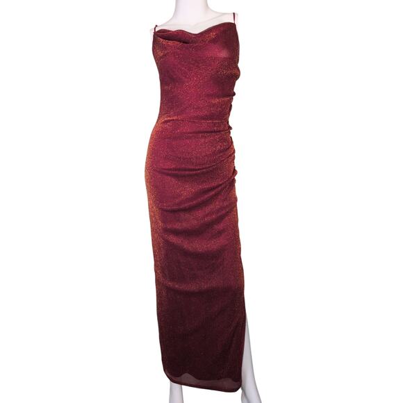 Lulus Burgundy Maxi Dress Small Cowlneck Bodycon Ruched Evening Gown Formal Glam - Picture 1 of 6